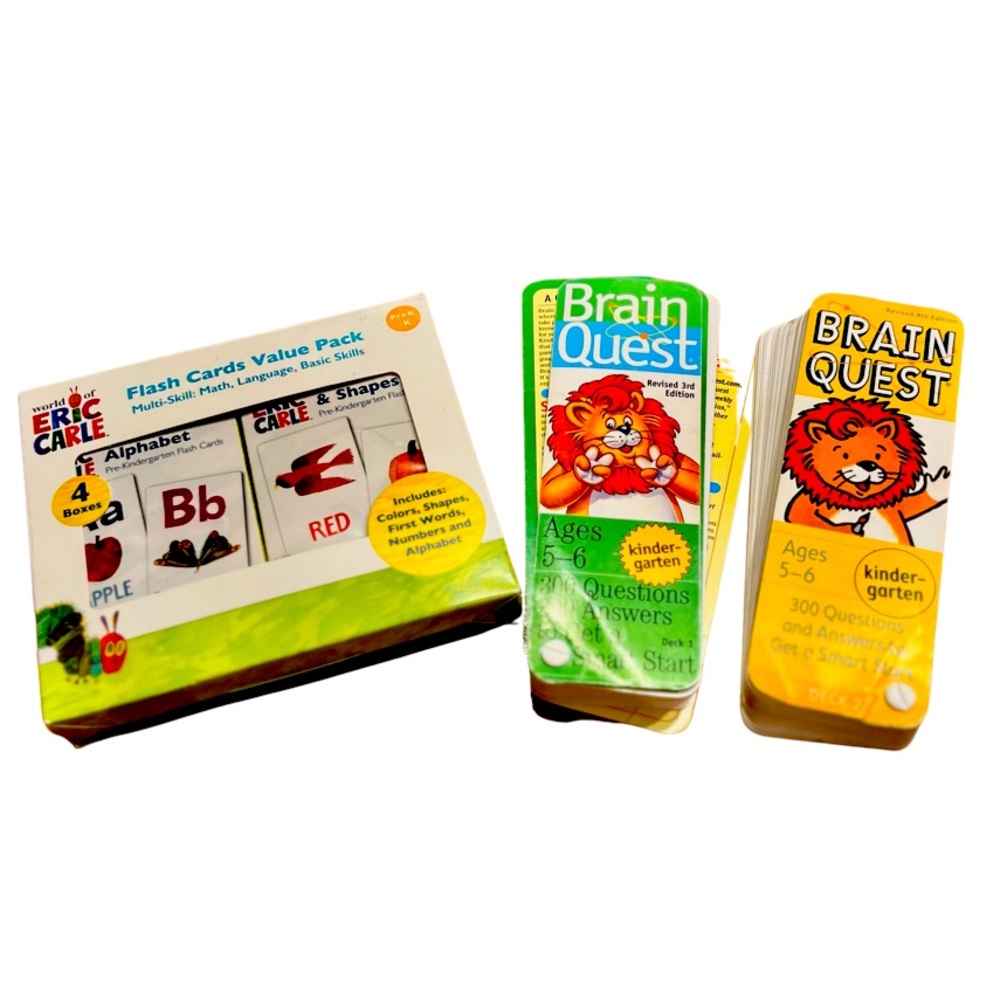 Pre K & K learning bundle of Eric Carle Flash Card Sets & 2 ask & answer flips